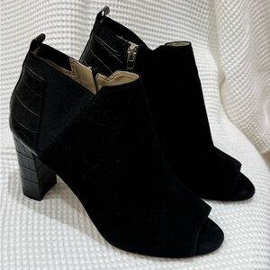 Marc Fischer Black Suede and Croc Peep-Toe Boots size 8.5